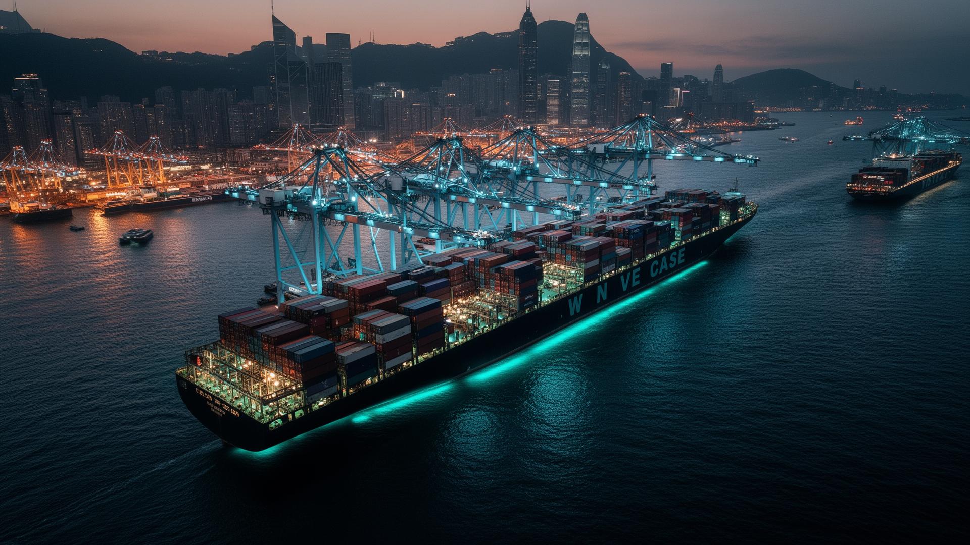 Hong Kong container port at dusk